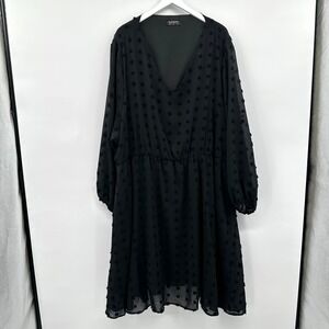 Bloomchic Dress Plus Size 30 Black Chiffon Swiss Dot Elastic Waist Romantic Goth